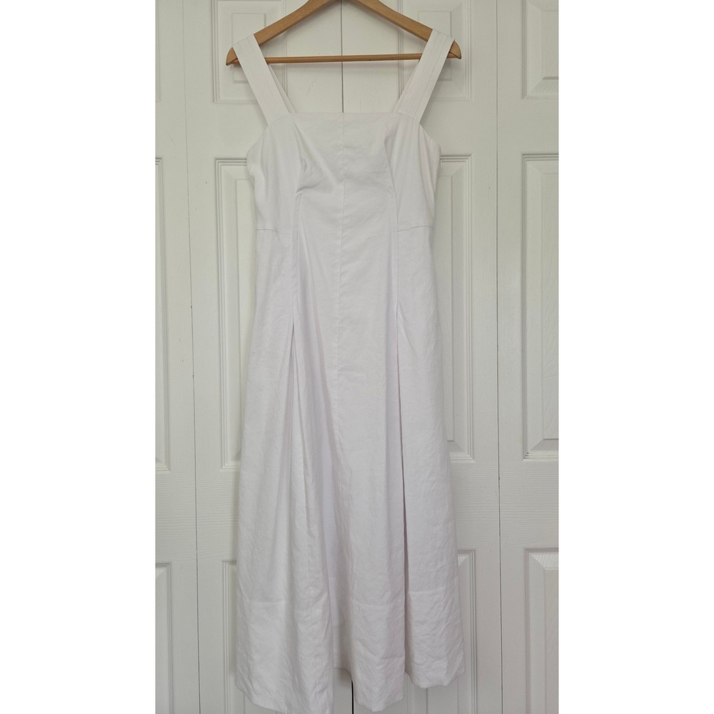 Vince Linen Blend Square Neck Midi Dress Womens 2 White NWT $468 V113151992 - Picture 2 of 8
